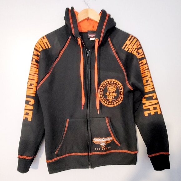 Vintage Y2k Harley Davidson Medium Full Zip Up Hoodie Las Vegas 1997  Bikecore - Picture 2 of 12